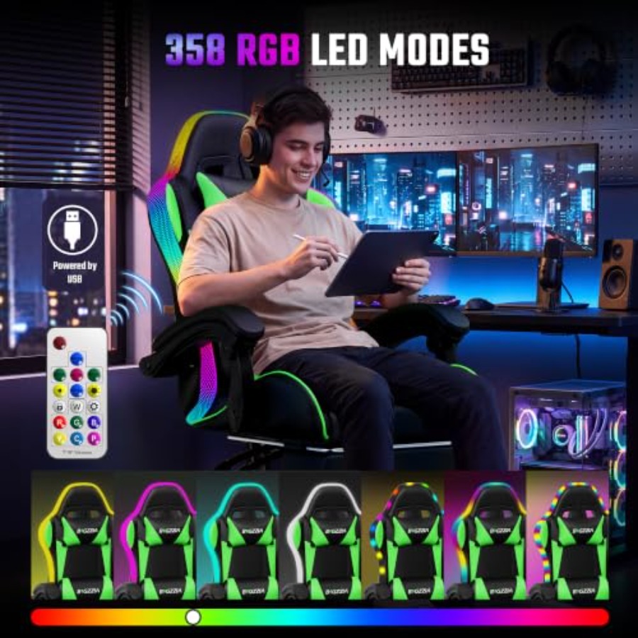 RGB gaming chair with footrest - Massage 评论和价格